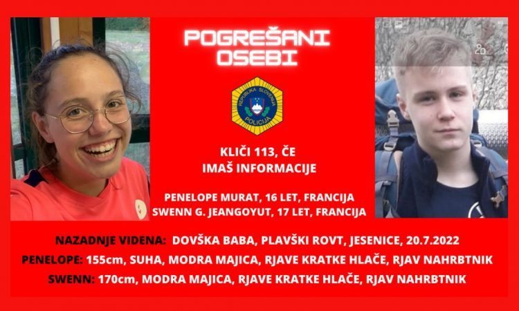 Pogrešani mladoletni osebi na območju Kranjske Gore